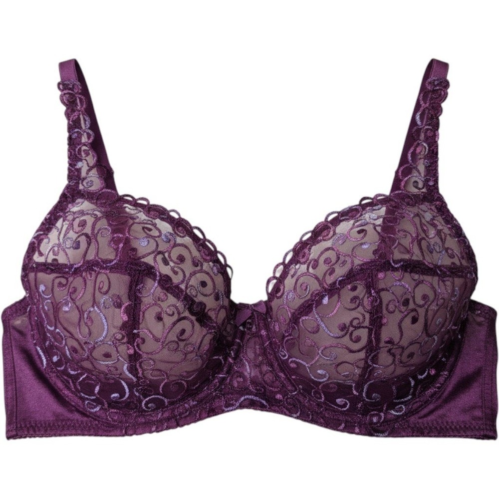 Victoria's Secret Bra Women 38B Purple Embroidered Sheer Mesh Underwire Unlined